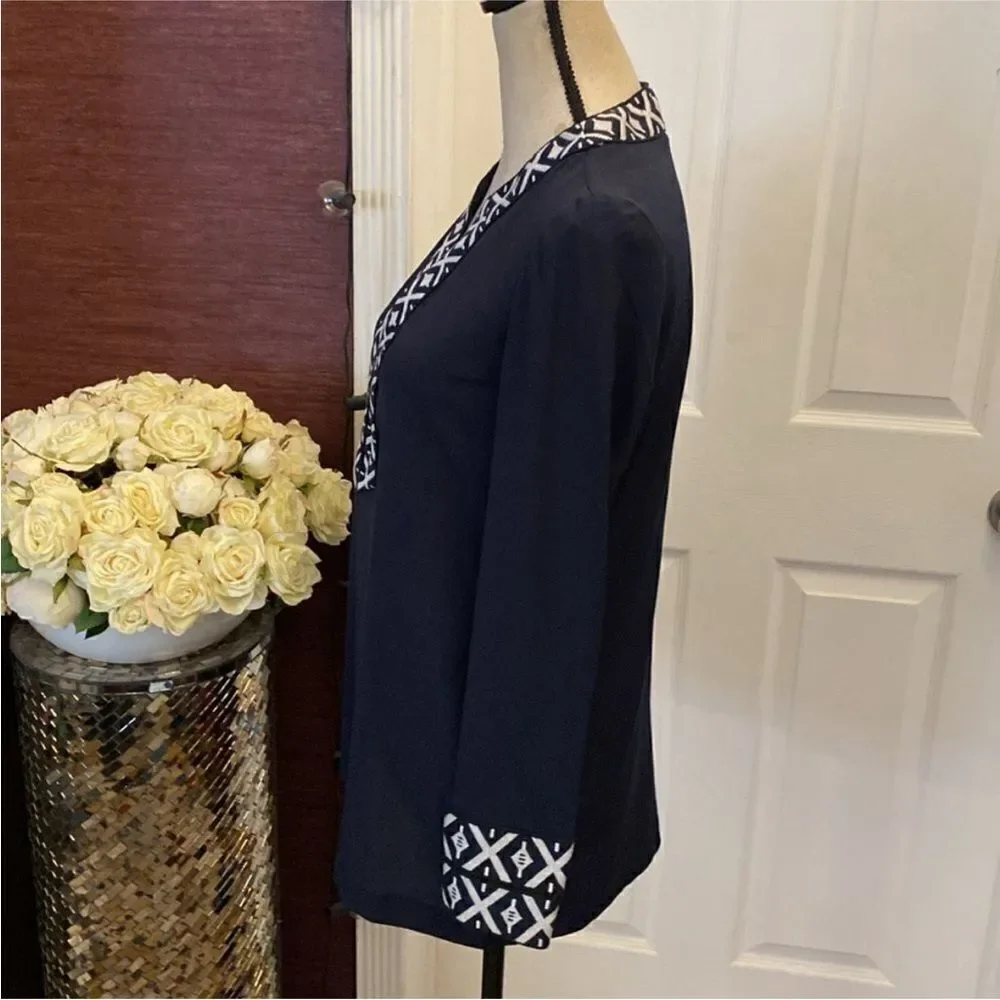 Tory Burch Chic navy  Tunic with Elegant Embroidery, US0